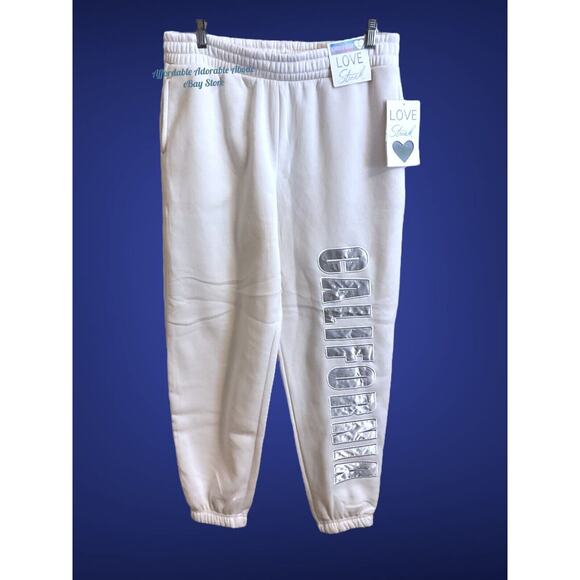 Style Pants - LOVE STREAK Women's Sweatpants Sz L Silver CALIFORNIA Boyfriend Style White NWT